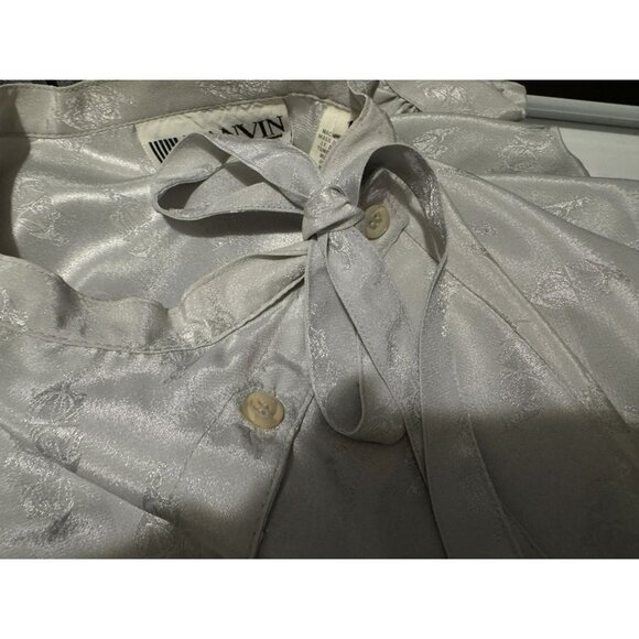 Vintage Lanvin Gray Tonal Silk Shirtwaist Dress Long Sleeve Mandarin Neck Sz 16 - Picture 6 of 6